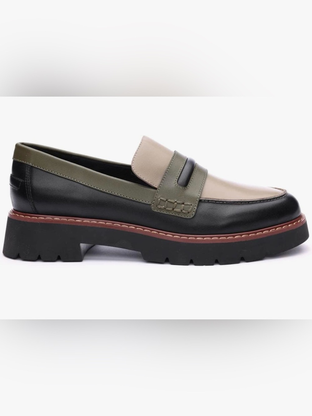 Sanctuary Women’s SZ 10  Two-Tone Penny Loafer in Black, Olive & Cream